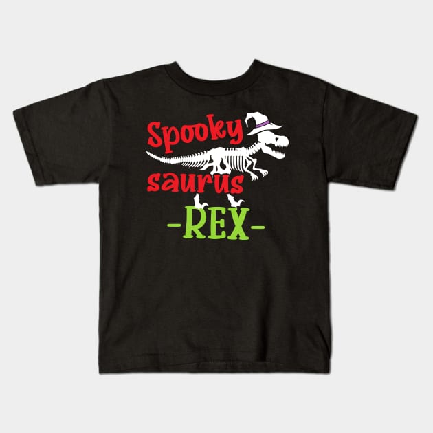 Halloween Dinosaur Gift Spooky T-Rex Skeleton in Witch Hat Kids T-Shirt by InnerMagic